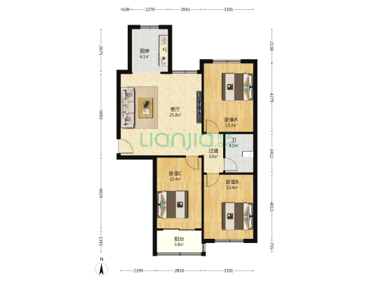 中房元泰嘉园 3室1厅1卫 116平方