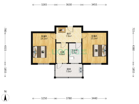 新华服装厂宿舍 2室1厅1卫 60平方