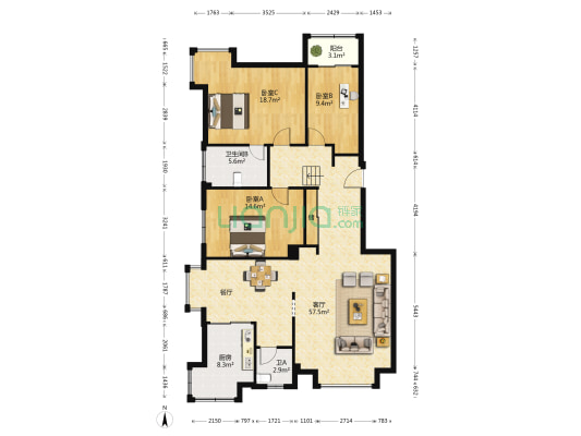 馨兰花苑二期 3室1厅2卫 137平方
