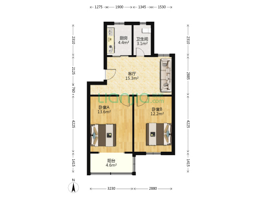 中西小区 2室1厅1卫 61平方