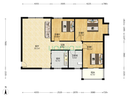 汉乐馨苑 3室1厅1卫 119平方
