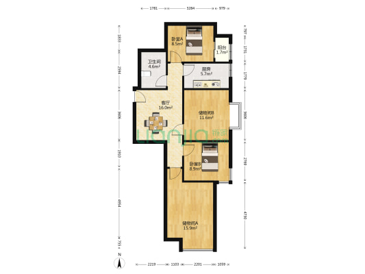 东尚名居 2室1厅1卫 111平方