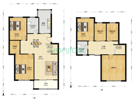 金藏海花园 3室1厅2卫 173平方