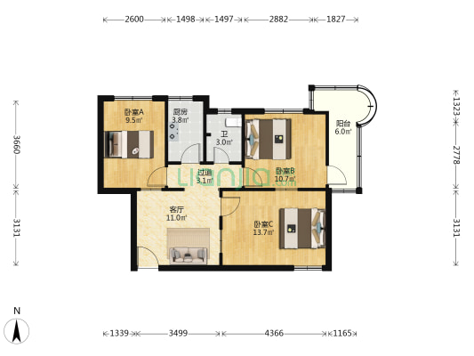 西环路南段4号 3室1厅1卫 72平方
