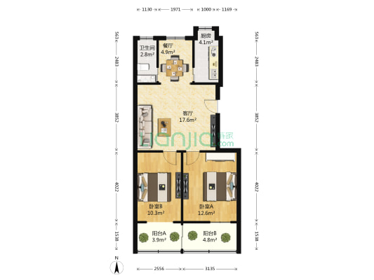 站前西路176号（16号）公交宿舍 2室2厅1卫 73平方