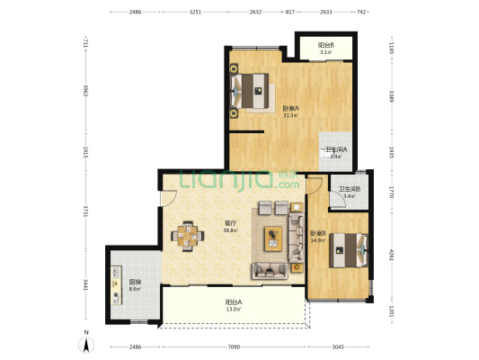 彰泰·春天里 2室1厅2卫 146平方