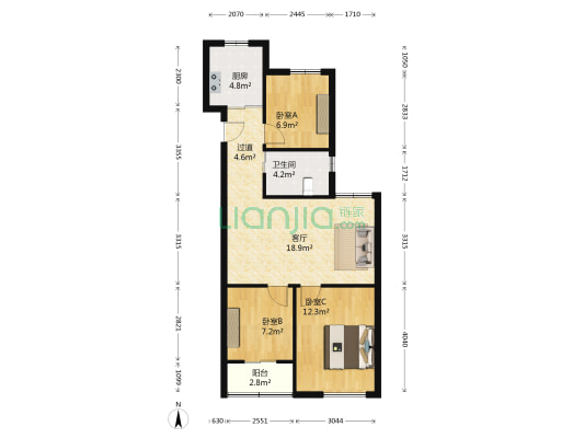 燕舞园3园 3室1厅1卫 88平方