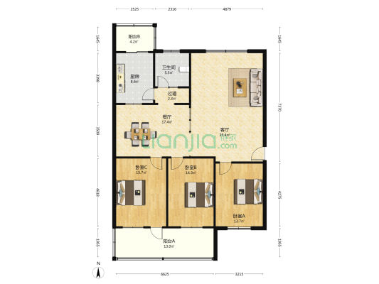 农机局综合楼 3室2厅1卫 144平方