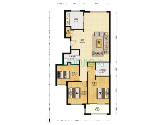 白岩桥佳园 3室1厅2卫 117平方