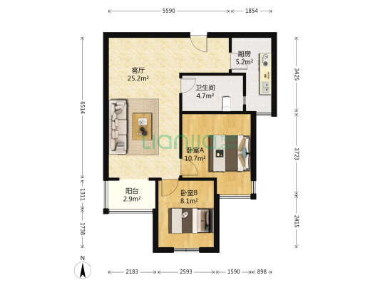 金水世纪城 2室1厅1卫 82平方