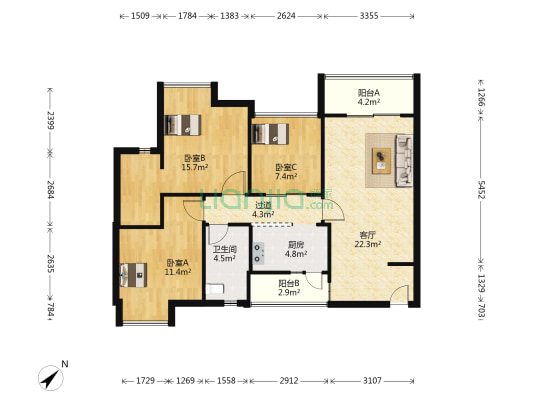 樵岭国际商业中心 3室1厅1卫 93平方