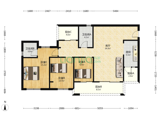 领地合兴·湖光合悦 3室1厅2卫 110平方