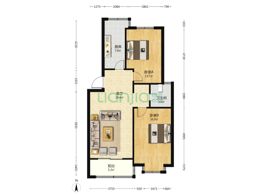 城建天翔 2室1厅1卫 93平方