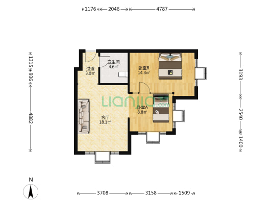 中晟新天地 2室1厅1卫 83平方