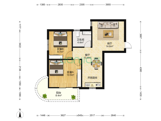 巨隆大厦 2室2厅1卫 81平方