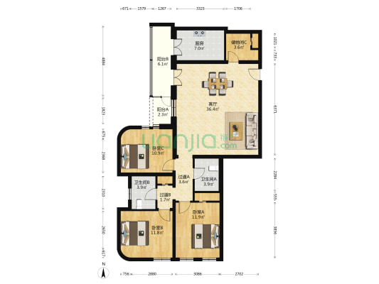 上地国际创业园 3室1厅2卫 154平方