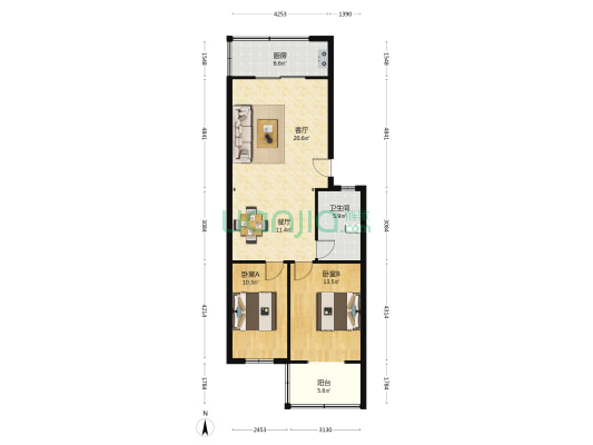 市政宿舍(小店区) 2室2厅1卫 91平方