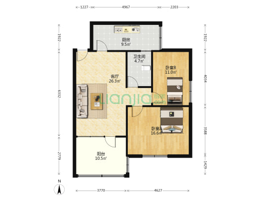 长福花园 2室1厅1卫 86平方