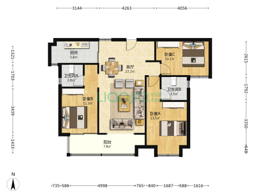 爱情公望府 3室1厅2卫 108平方