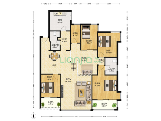 万事达名苑一期 4室2厅2卫 175平方