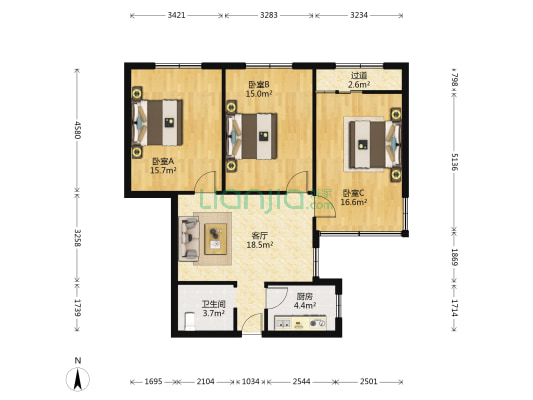 陆井新村 3室1厅1卫 94平方