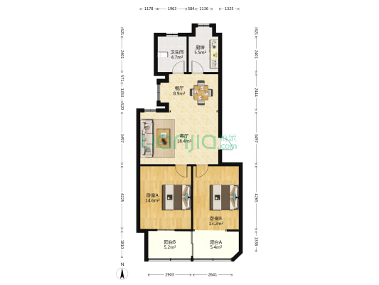 肖湾襄钢社区西院 2室2厅1卫 90平方