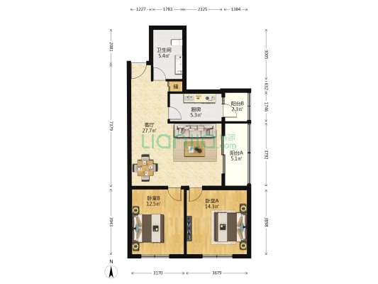京华苑 2室1厅1卫 99平方