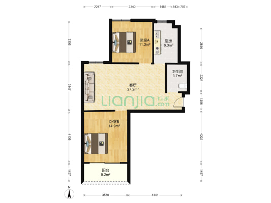 温化锦园 2室1厅1卫 97平方