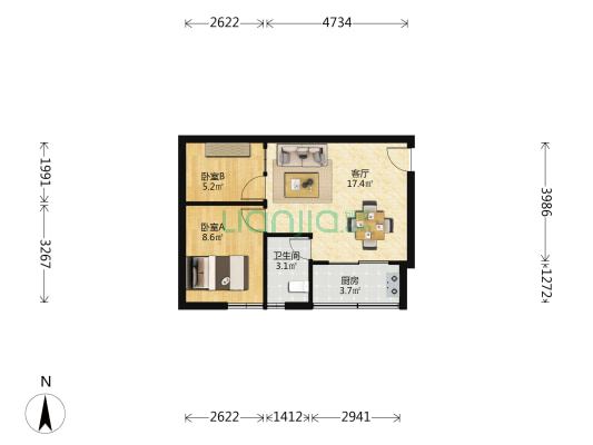 汇商名苑 2室1厅1卫 54平方