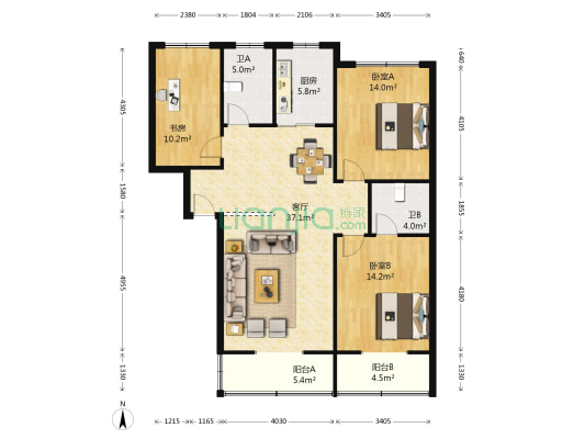 华丰商城 3室1厅2卫 123平方