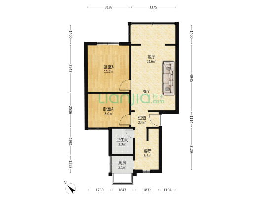 国贸一区 2室2厅1卫 60平方