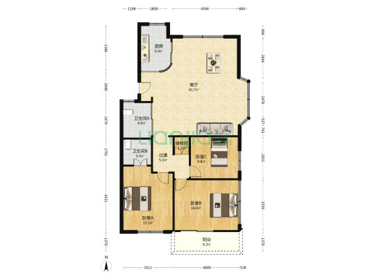 金康园 3室1厅2卫 123平方