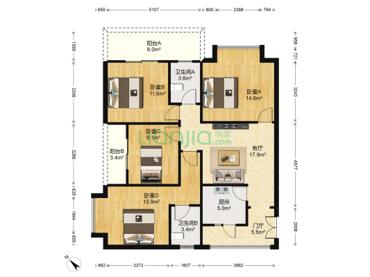 金沙御苑 4室1厅2卫 115平方