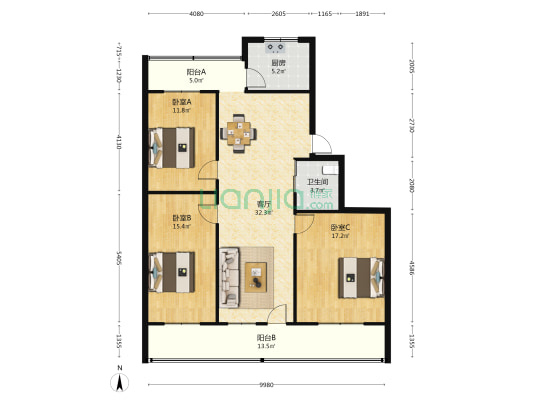 金马二巷 3室1厅1卫 117平方