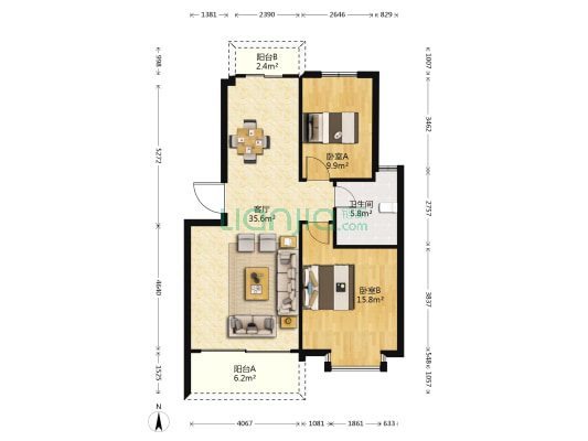 险峰苑 2室1厅1卫 85平方
