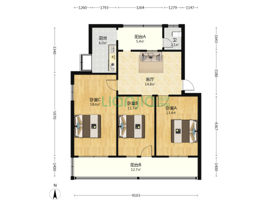 濠塘西巷7号 3室1厅1卫 94平方