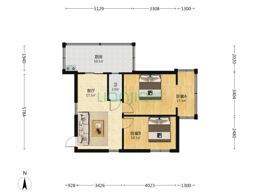 永和里5号院 2室1厅1卫 57平方