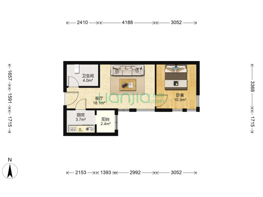 煦园新居 1室1厅1卫 56平方