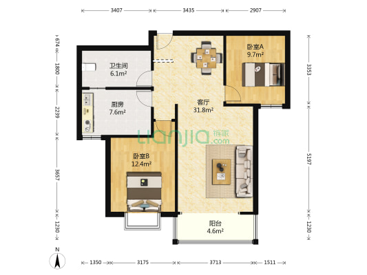中和山水興城 2室1厅1卫 103平方
