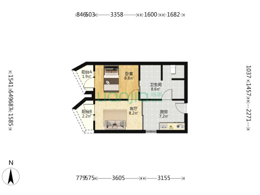 诚功新时代 1室1厅1卫 54平方