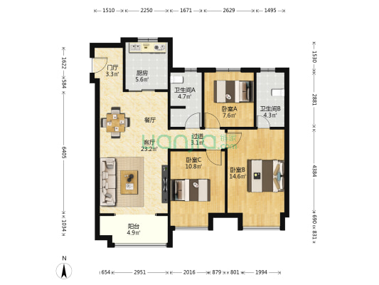 中南春风里 3室1厅2卫 116平方