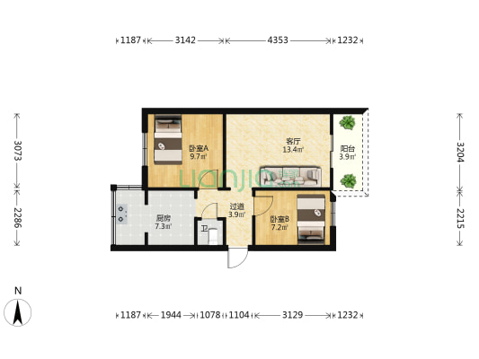 冷冻厂职工宿舍 2室1厅1卫 47平方