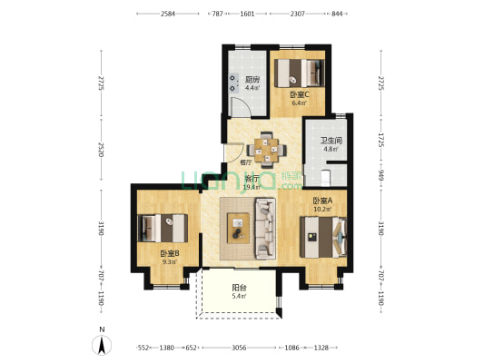 庆丰府 3室1厅1卫 92平方
