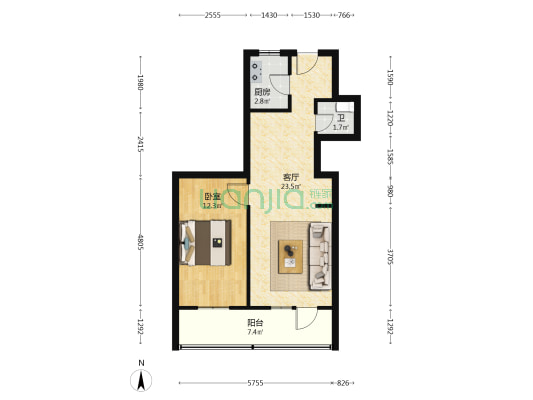 华东楼 1室1厅1卫 65平方