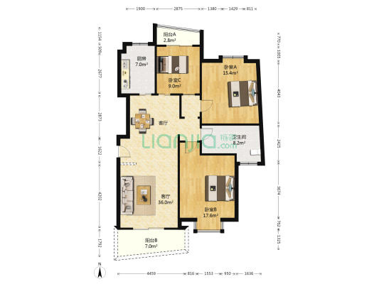 怡和苑南区 3室1厅1卫 119平方