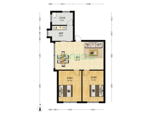 书院路102号 2室1厅1卫 81平方