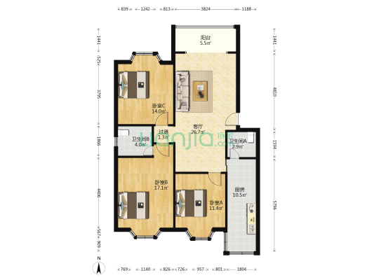 燃灯寺北街40号 3室1厅2卫 108平方