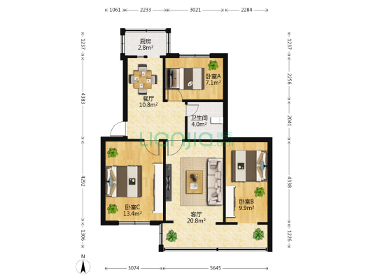 盘龙路18号 3室2厅1卫 73平方