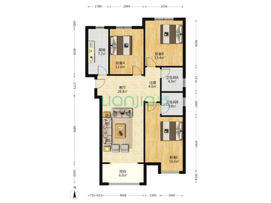 正商智慧城三期睿园 3室1厅2卫 133平方