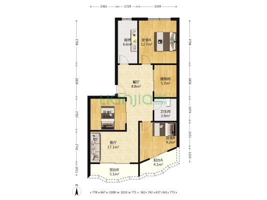 世纪名居 3室2厅1卫 105平方